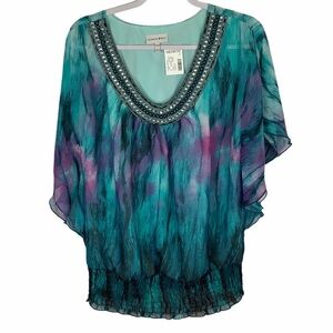Fashion Bug blouse 'Night Vision' Medium beads NWT